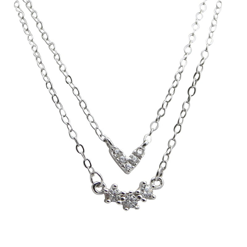 925 Silver Diamond-Studded Heart Layered Necklace
