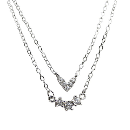 925 Silver Diamond-Studded Heart Layered Necklace
