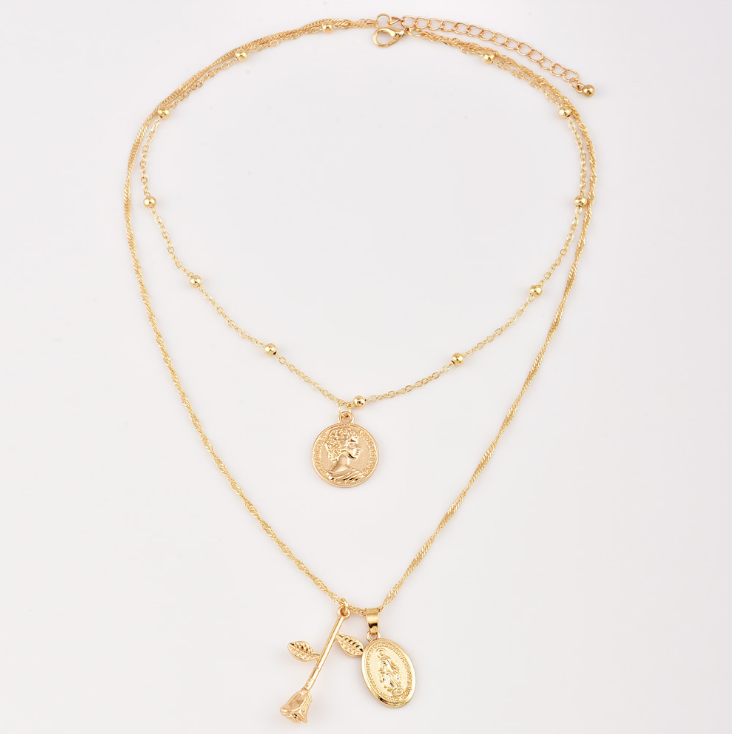 Mary Rose Alloy Pendant Necklace - Bohemian Layered Design