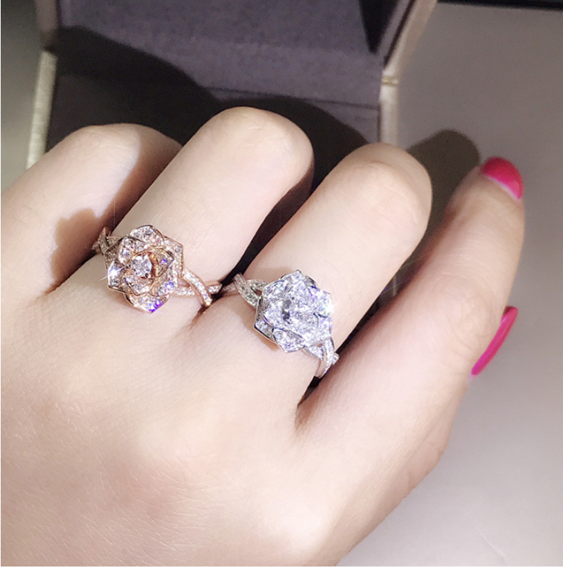 Rose Gold Simulated Diamond Rose Ring for Women