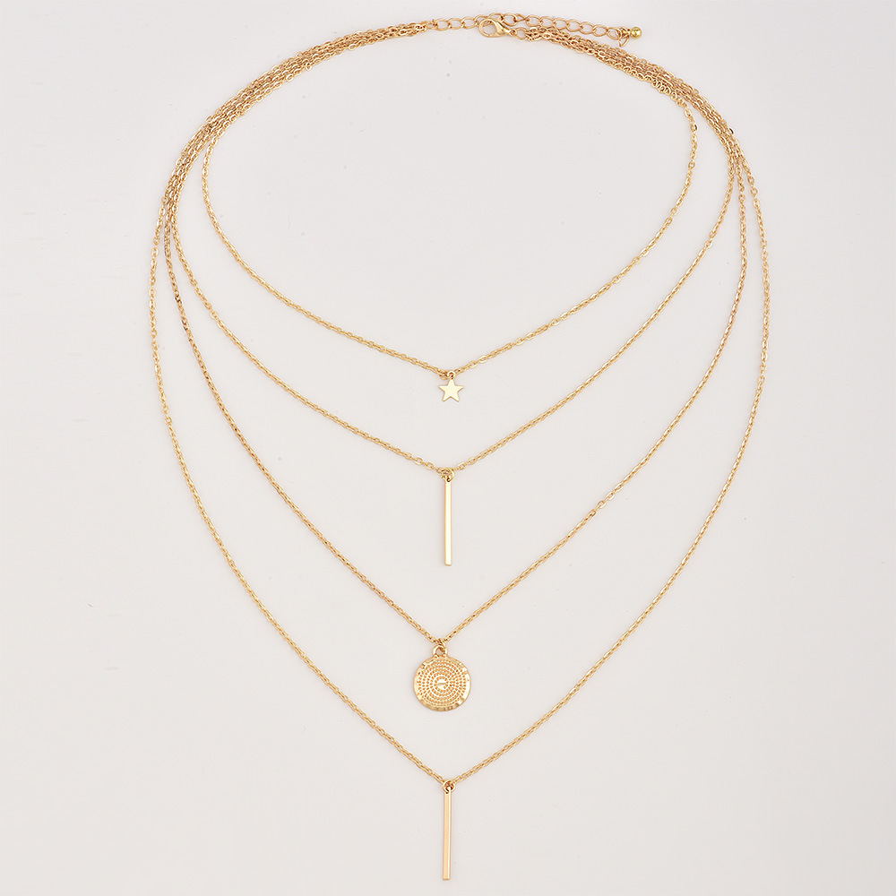 Star Pendant with Long Rod, Multi-layer Necklace Set