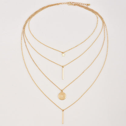 Star Pendant with Long Rod, Multi-layer Necklace Set