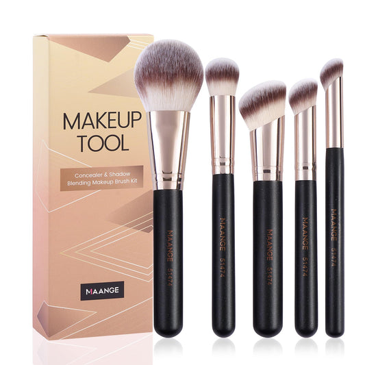 MAANGE Makeup Brush Set 5-Piece Professional Synthetic Makeup Brushes for Foundation Blush Power Concealer & Contour Application Travel Make Up Brush with Box (Black)