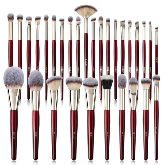 BEILI Makeup Brushes 30Pcs Makeup Brushes Set Premium Vegan Foundation Concealers Blush Eyeshadow Eyeliner Powder Highlighter Blending Face Brush Set(Red)