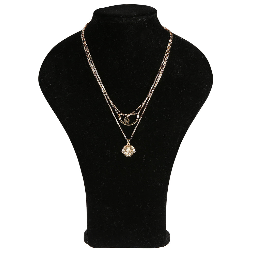 Fashionable Elephant Crescent Moon Multi-Layer Necklace