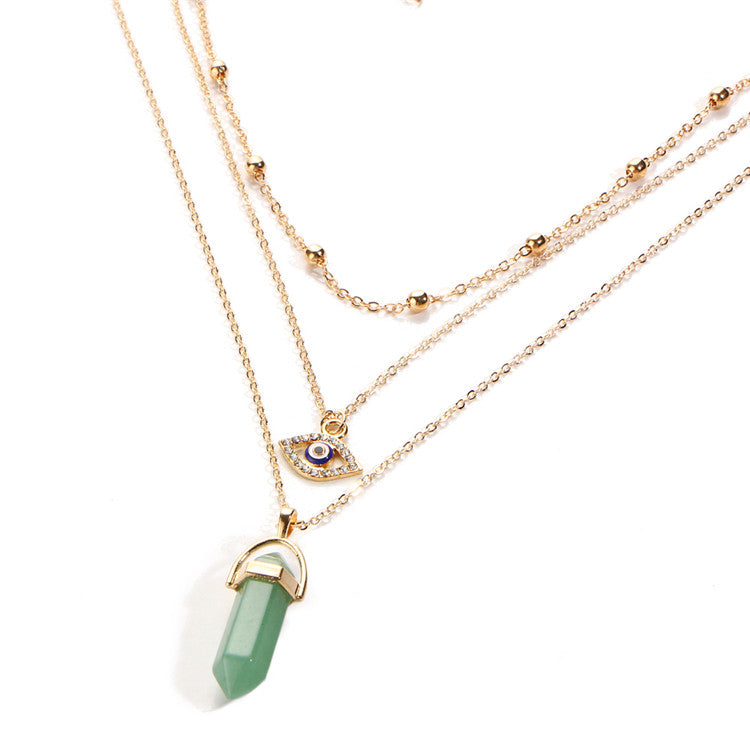 Fashionable Multi-Layer Necklace with Diamond Pendant