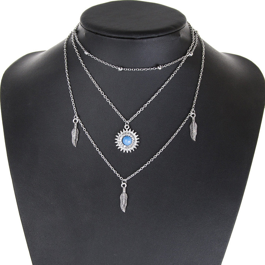Multi-Layer Feather Bead Choker Necklace for Women