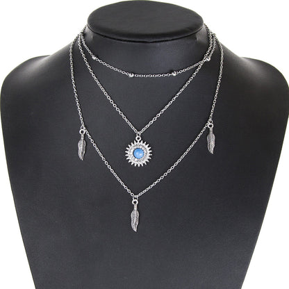 Multi-Layer Feather Bead Choker Necklace for Women