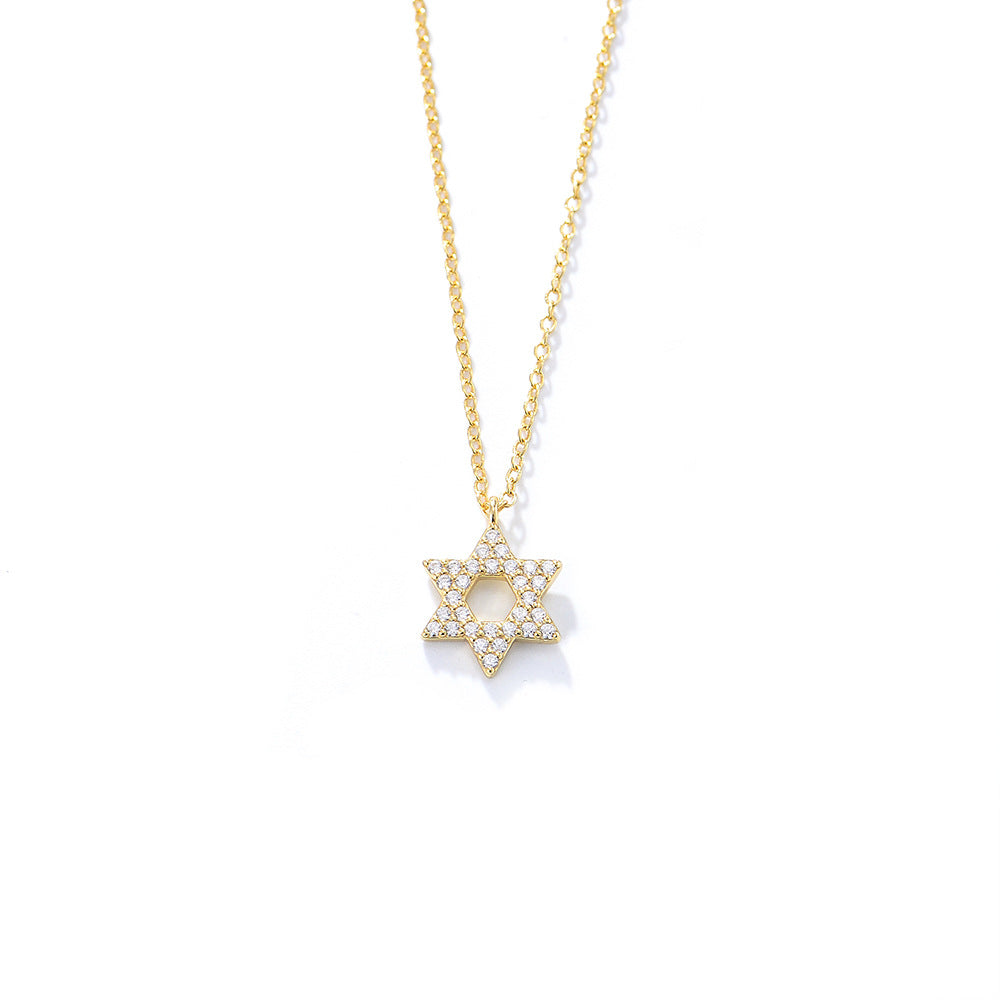 S925 Silver Star Pendant Necklace with Zirconium Stones