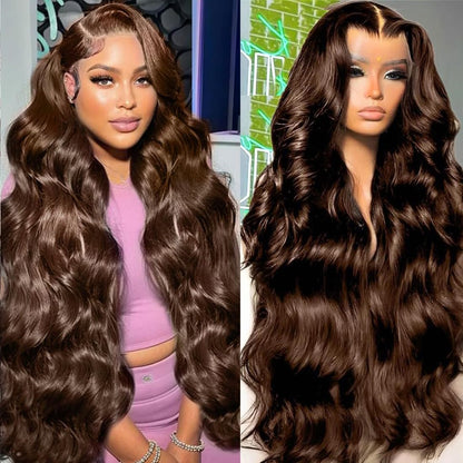 32 Inch Chocolate Brown Lace Front Wig Human Hair 13x6 Body Wave Lace Front Wigs Human Hair 180 Density Hd Pre Plucked with Baby Hair Colored Frontal Wigs Human Hair 4# Brown Wig Human Hair for Women