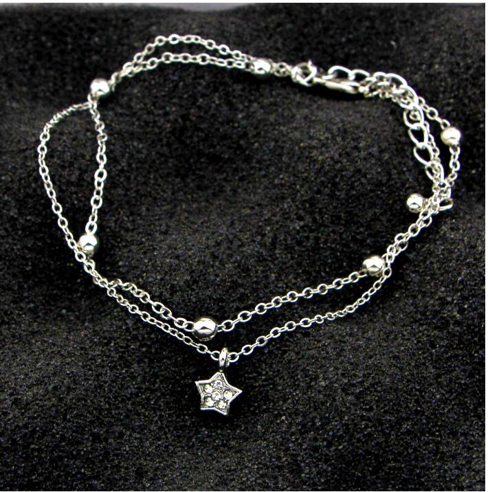 Cute Heart Double Layer Anklet with Star Charm