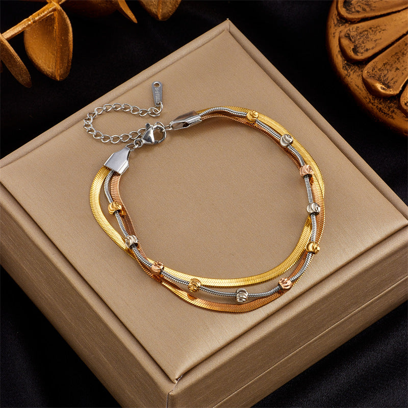 Retro Multi-layer Twin Titanium Steel Chain Bracelet
