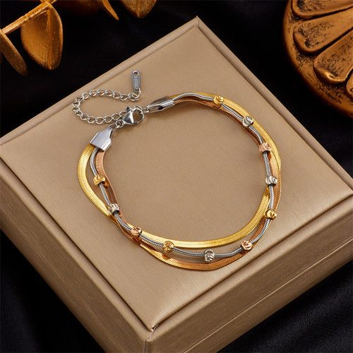 Retro Multi-layer Twin Titanium Steel Chain Bracelet