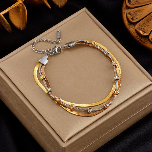 Retro Multi-layer Twin Titanium Steel Chain Bracelet