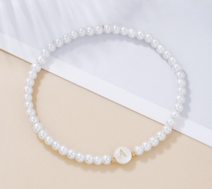 Dainty Faux Pearl Bead Initial Bracelet for Women