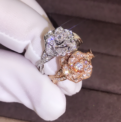 Rose Gold Simulated Diamond Rose Ring for Women