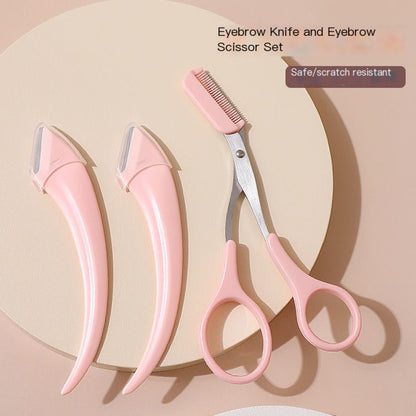 Korean Style Pink Eyebrow Scissors with Comb Tool