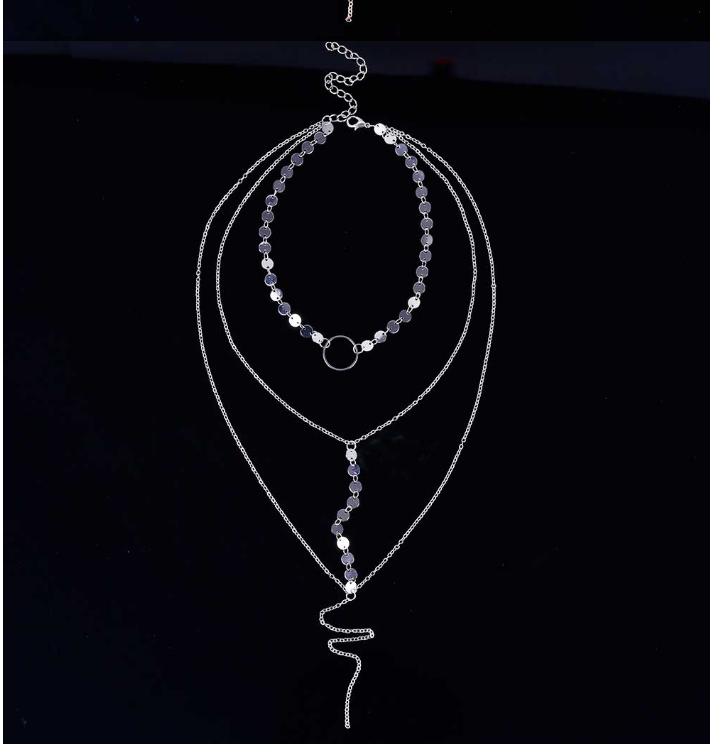 Layered Sequin Necklace with Pendant