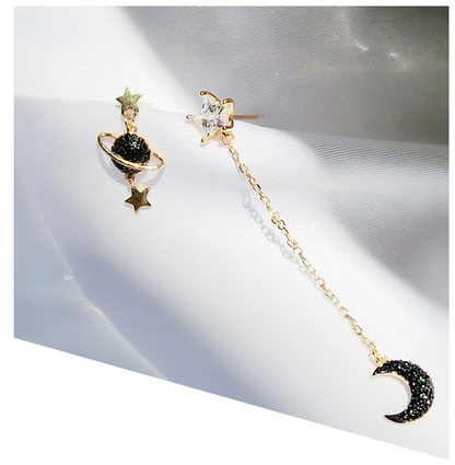 S925 Silver Moon and Star Stud Earrings