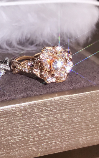 Rose Gold Simulated Diamond Rose Ring for Women
