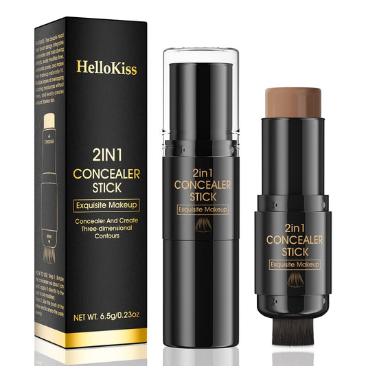 2 In 1 Cream Contour Stick Makeup with Built-In Brush Makeup Concealer Stick for Women Long Lasting Waterproof Matte (#06)