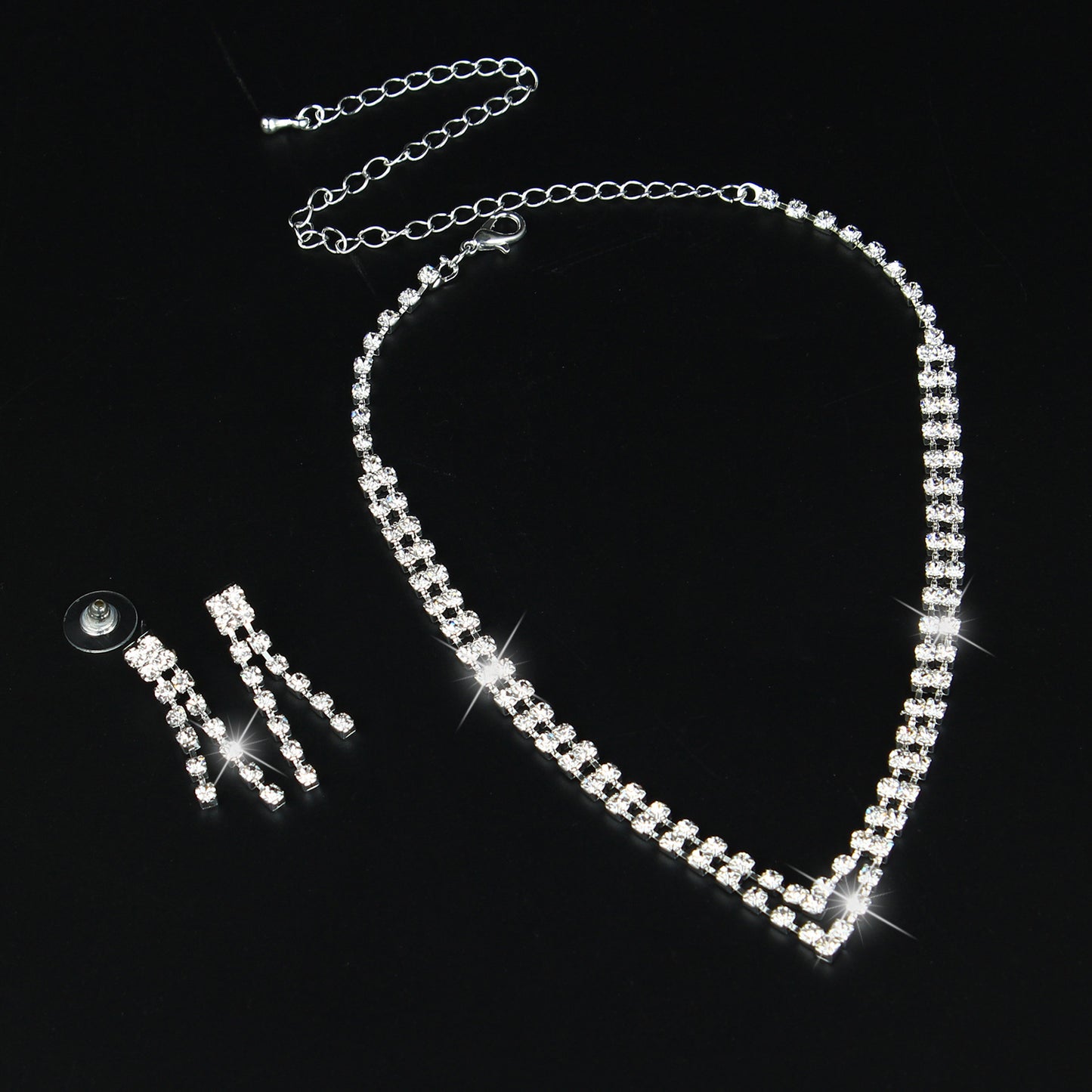Minimalist Bride Rhinestone Necklace and Earring Set