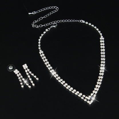 Minimalist Bride Rhinestone Necklace and Earring Set