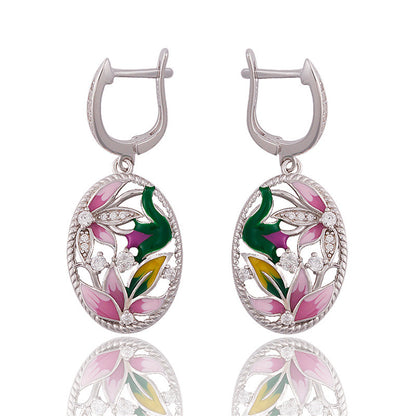 Creative Oval Flower Enamel Jewelry Set: Earrings, Ring, Necklace
