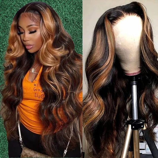 13x6 Lace Front Wigs Human Hair 1b/30 250 Density Body Wave Blonde Wig Highlight Ombre Glueless Wigs HD Lace Front Wigs Wigs For Women 32Inch