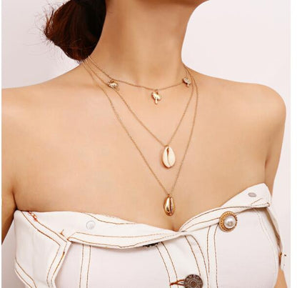 Minimalist Coconut Tree Shell Pendant Layered Necklace
