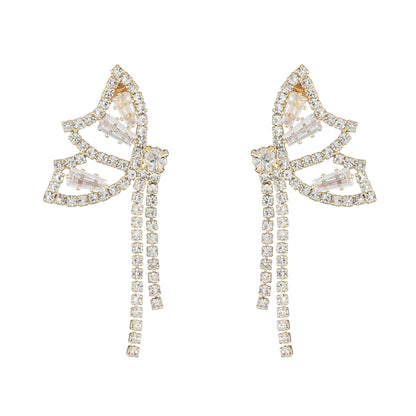 Korean S925 Silver Butterfly Tassel Zircon Earrings