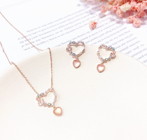 Korean S925 Silver Heart Zircon Earrings (Sweet & Cute)