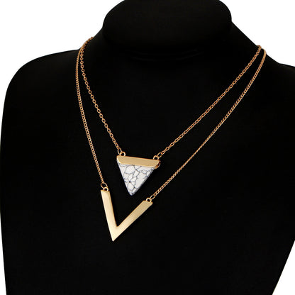 Double Layer Turquoise Triangle Pendant Necklace