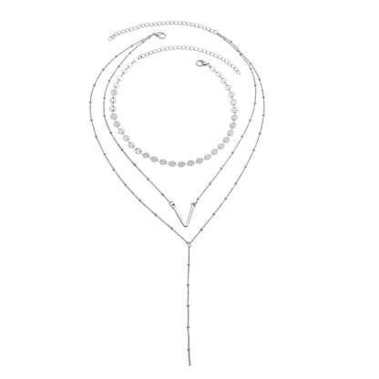 Alloy V Pendant Sweater Chain, Simple Layered Necklace