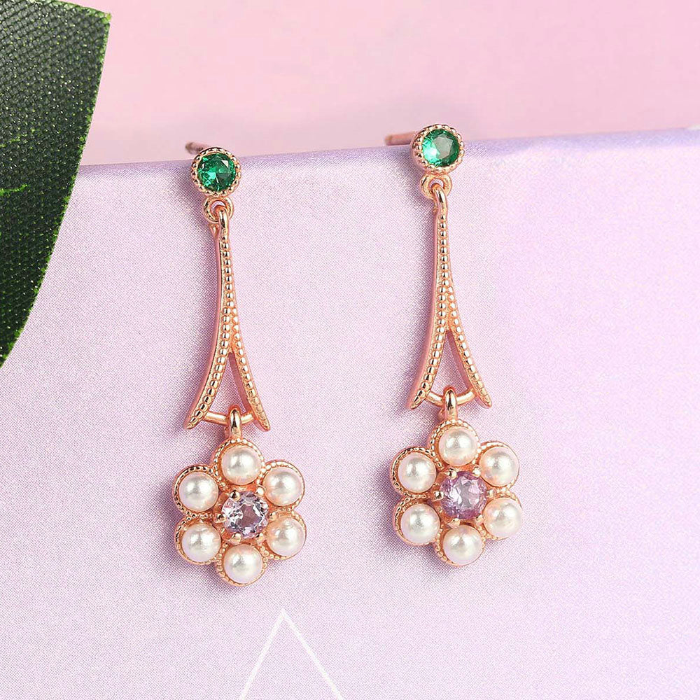 S925 Silver Plum Blossom Amethyst Tassel Earrings