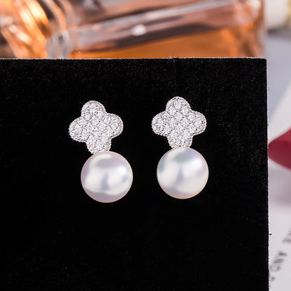 Korean Style Clover Pearl Earrings with S925 Silver