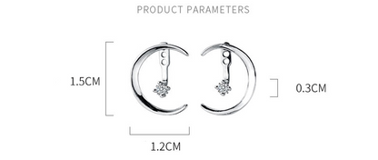 S925 Silver Earrings with Crescent Moon and Star Design