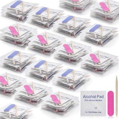 48 Sets Disposable Manicure Kit 3-Piece Nail Files Set Includes Nail File 100/180 Grit Wood Stick Nail Polish Remover Pads for Nails Design Stamping Polish Manicure Art Tool