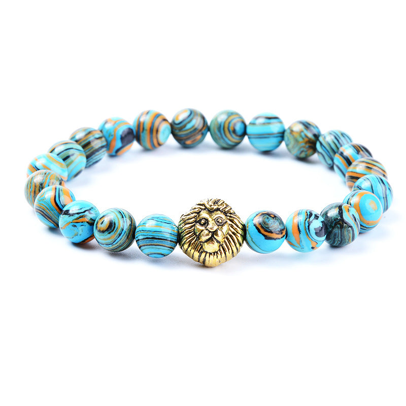 Beaded Bracelet with Blue Malachite Lion Head
