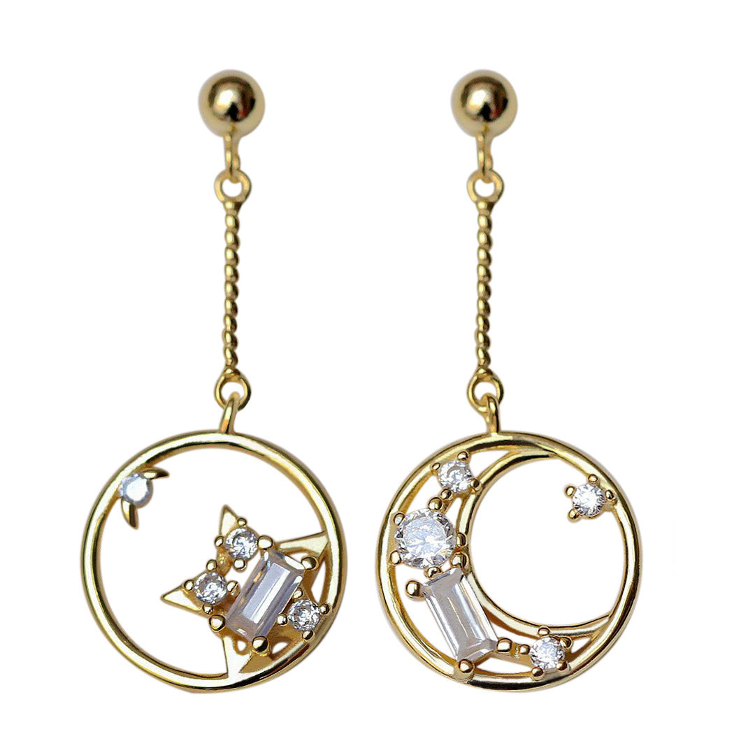 S925 Silver Star and Moon Earrings with Zirconia