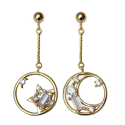 S925 Silver Star and Moon Earrings with Zirconia