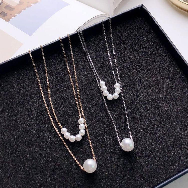 Double Layer Pearl Choker Necklace, Minimalist Style