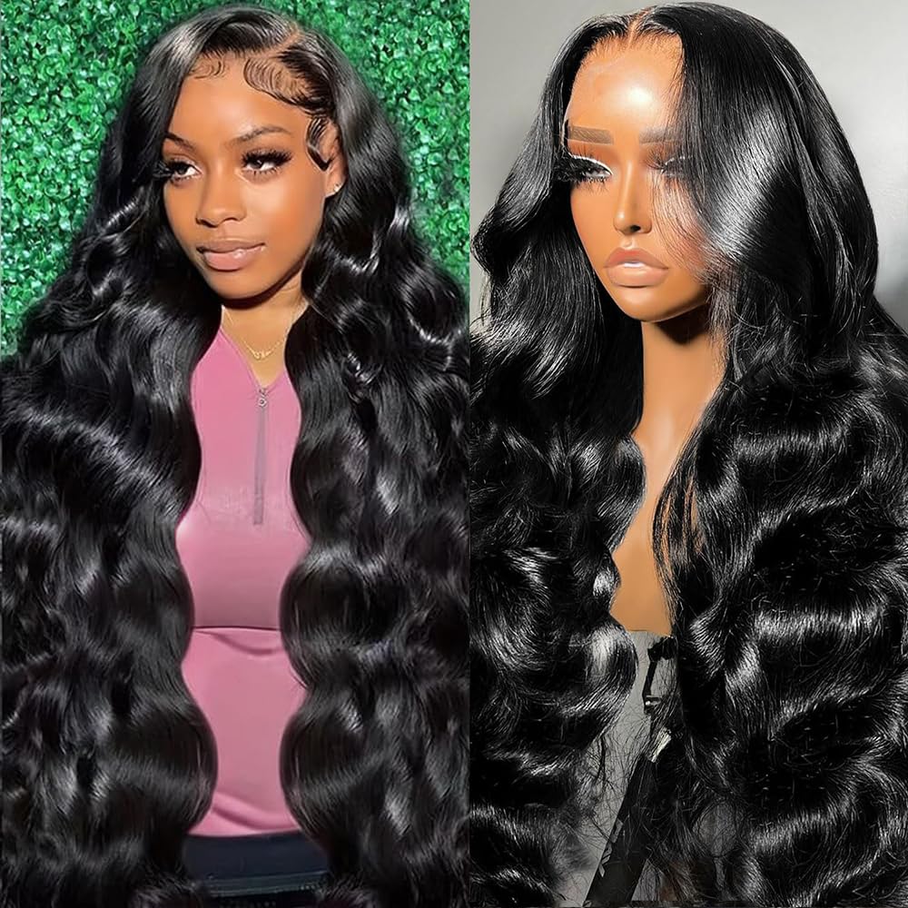 sdamey 24 Inch 13x6 Lace Front Wigs Human Hair 250% Density HD Body Wave Lace Front Wigs Human Hair Pre Plucked Wigs Human Hair for Women Gluless Wigs with Baby Hair #1 Jet Black