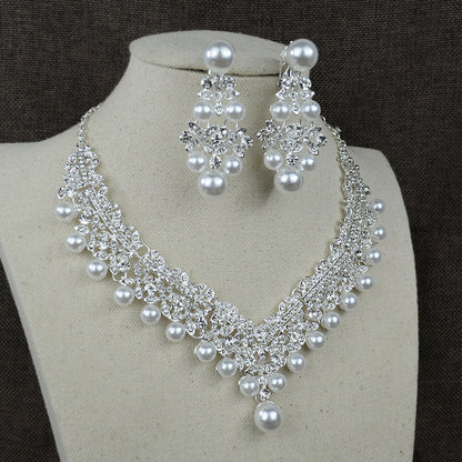 White Bride Necklace and Pearl Earring Set