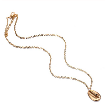 Versatile Metal Layered Necklace with Shell Pendant