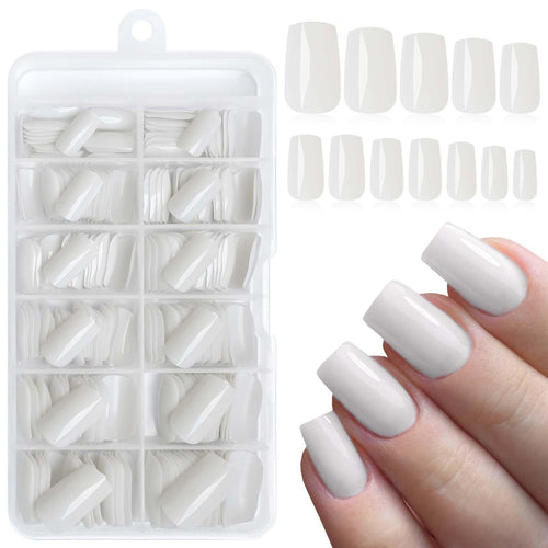 LoveOurHome 240pc Square Press on Nails Medium Fake Nails with Glue & Tabs Medium Nails Press on Nails Square Acrylic Nails Grey White Glue on Nails False Nails Artificial Fingernails Stick Nails