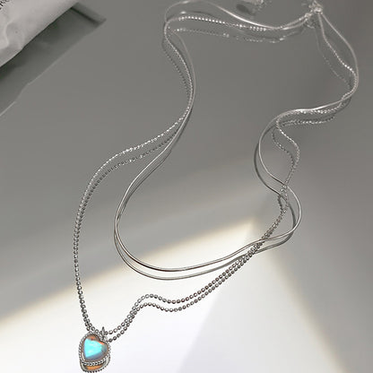Heart Shaped Moonstone Necklace with Layered Design
