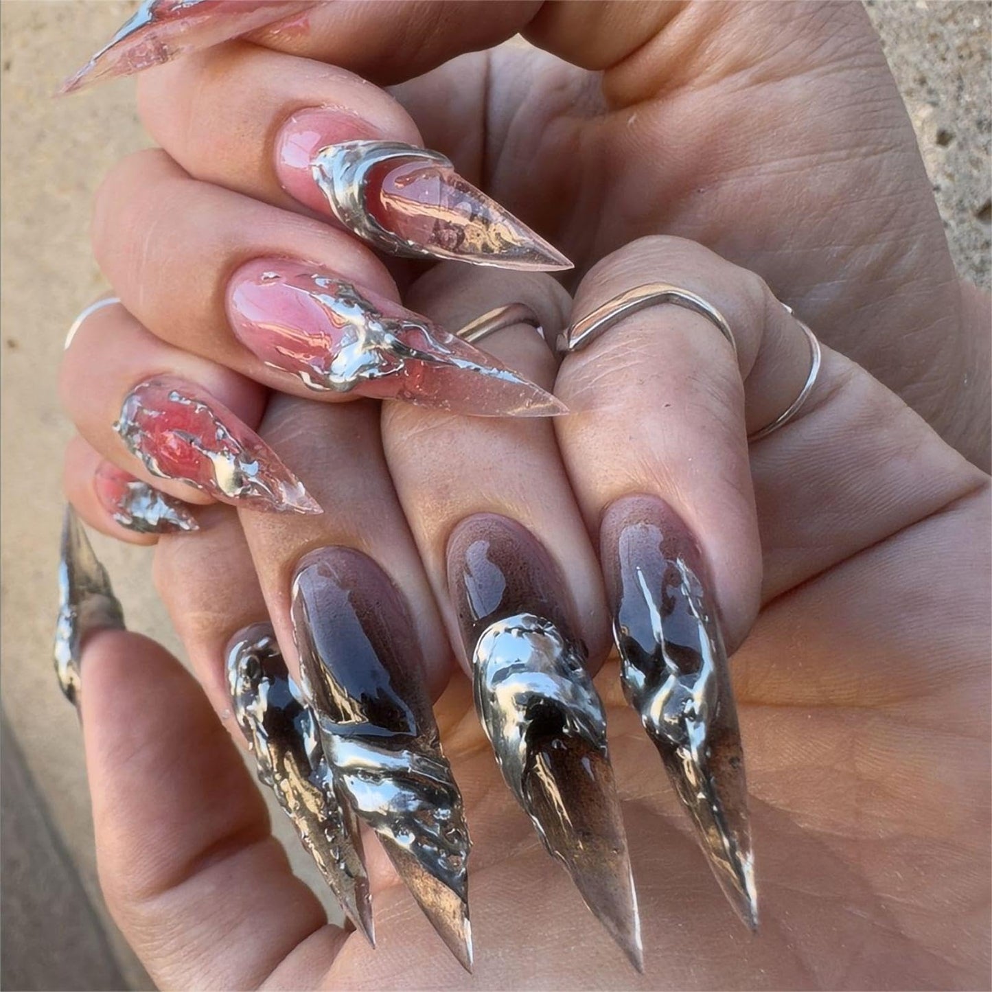 QQPPOLIU Ombre Press On Nails Long Almond Fake Nails with Design False Nails Press On Nails