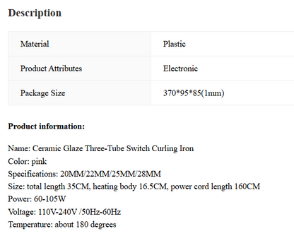 Ceramic Glaze Egg Roll Three Stick Curling Iron