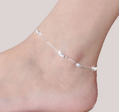 Silver Double Layer Star and Heart Charm Anklet